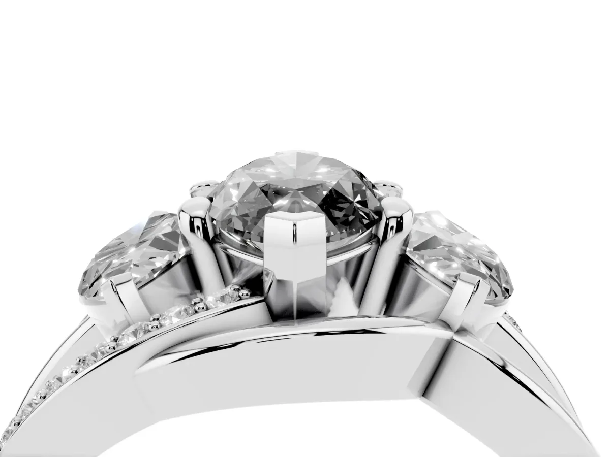 Fancy Black Three-Stone Marquise Cut Cut Diamond Split Shank Prong Set Ring Platinum