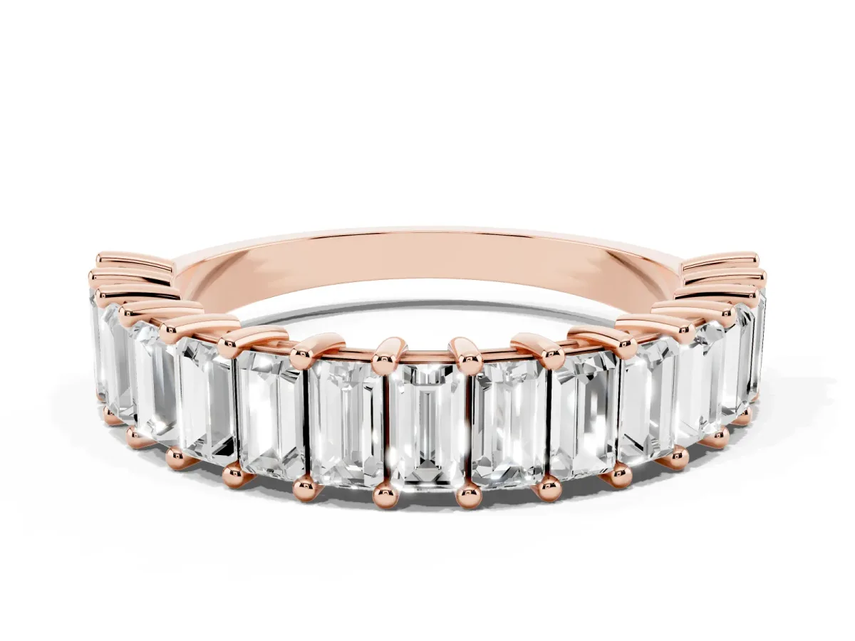 Baguette Cut Half Eternity Band with Shared Prong Setting Rose gold