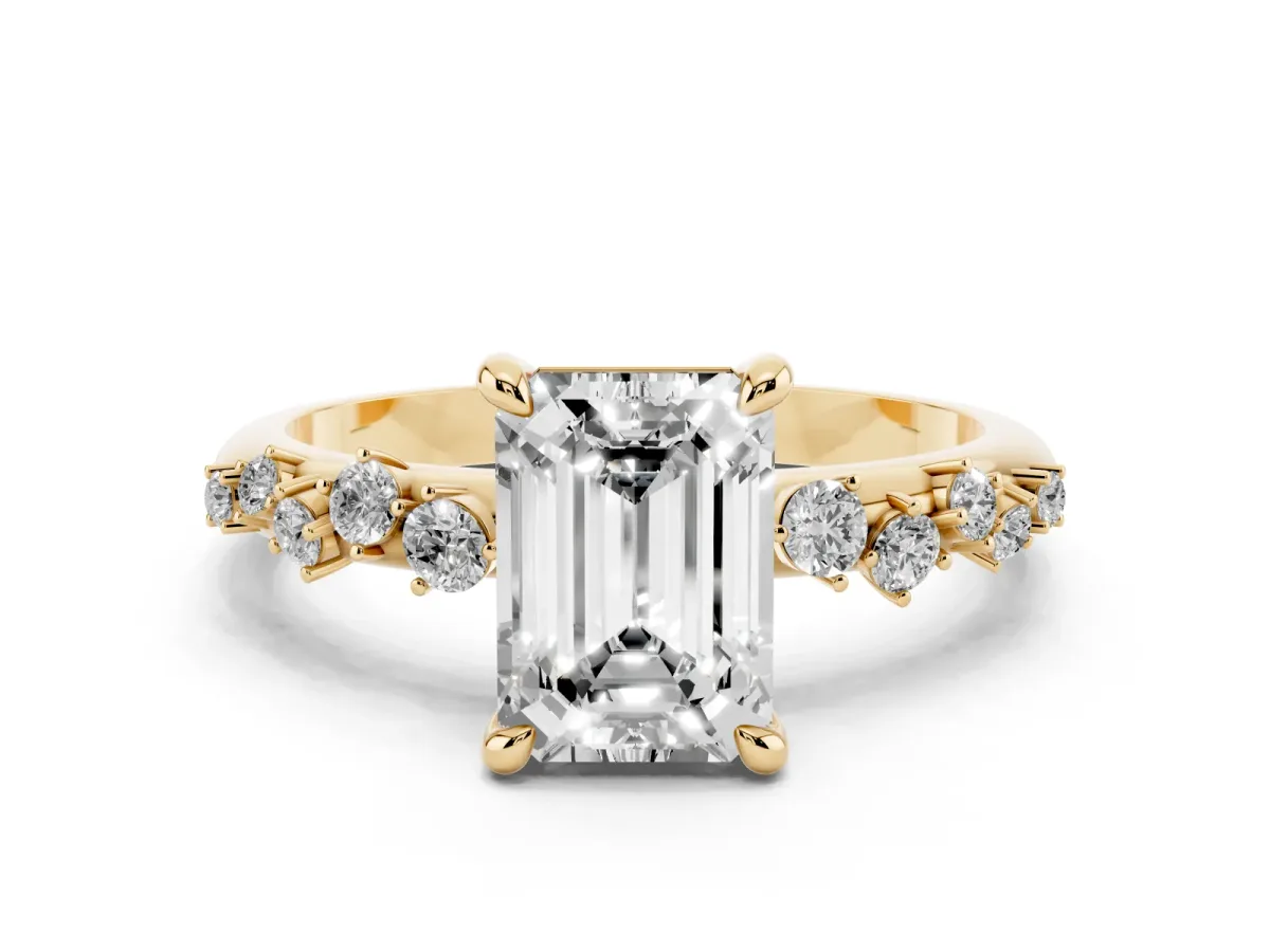 Emerald Cut Cut Diamond Vine Band with Four-Prong Setting Yellow gold
