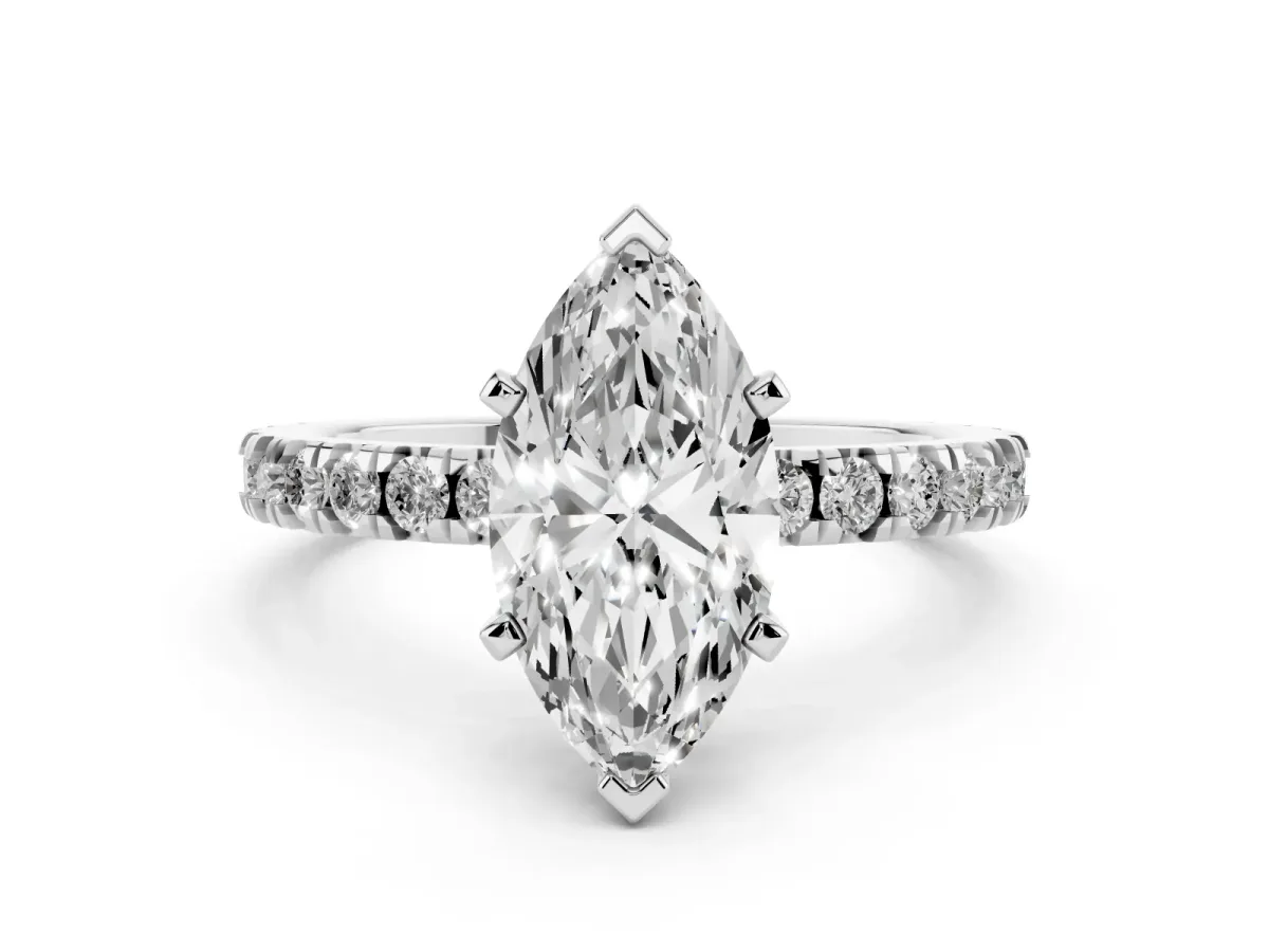 Marquise Cut Diamond Pavé Band Solitaire with Four-Prong Setting Platinum