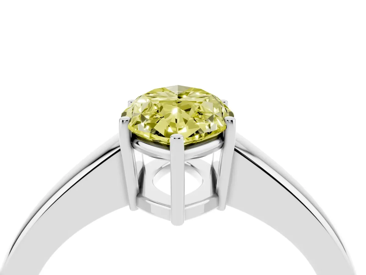 Fancy Yellow Marquise Cut Solitaire Diamond Ring with Tapered Band and Four-Prong Setting Platinum