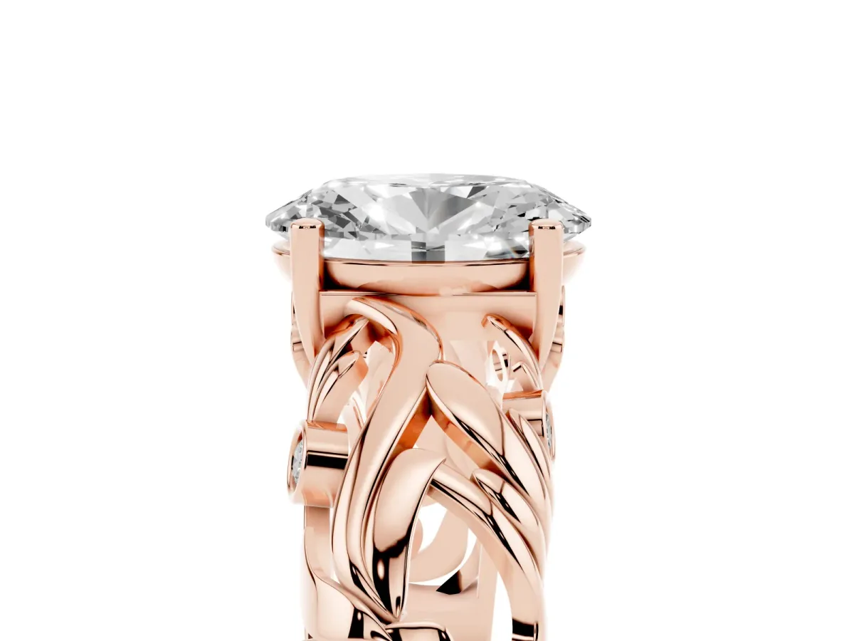 Oval Cut Solitaire Diamond Leaf-Inspired Vine Band Ring with Prong Setting Rose gold