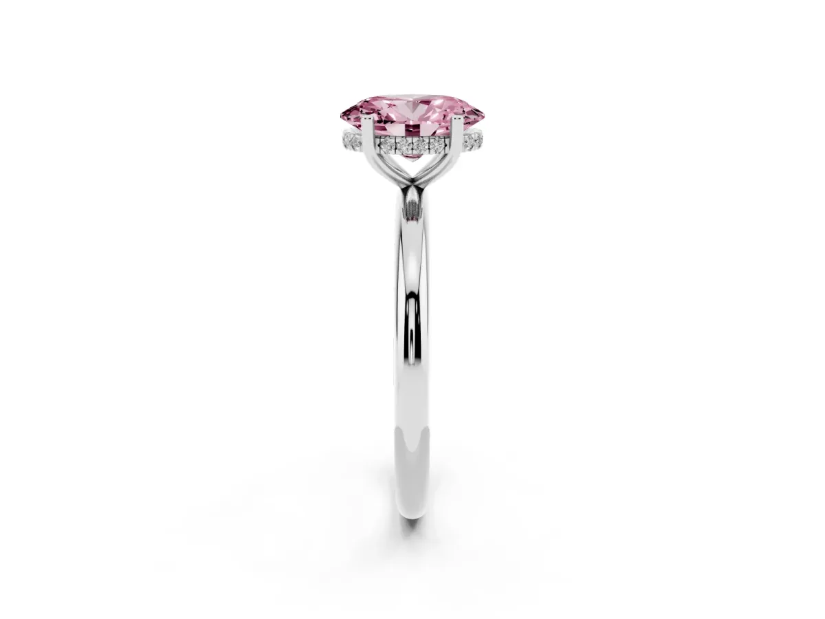 Fancy Pink Oval Cut Cut Solitaire Engagement Ring with Four-Prong Setting and Classic Band Silver