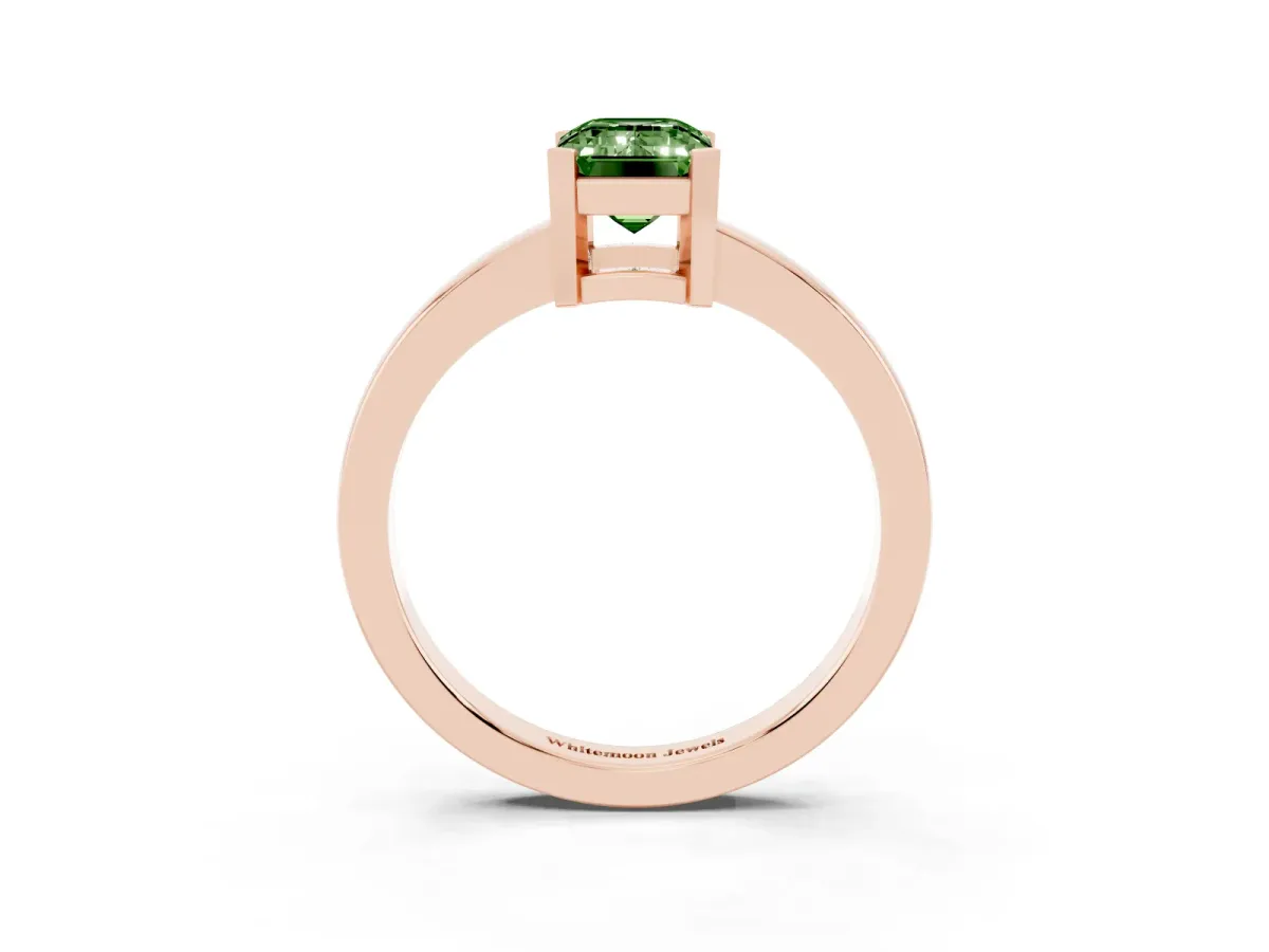 Fancy Green Emerald Cut Cut Solitaire Ring with Four-Prong Setting and Classic Band Rose gold