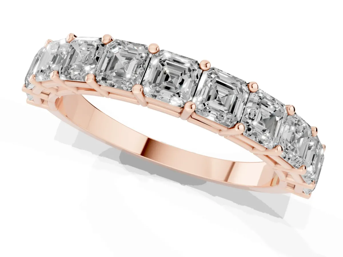 Asscher Cut Half Eternity Band with Shared Prong Setting Rose gold