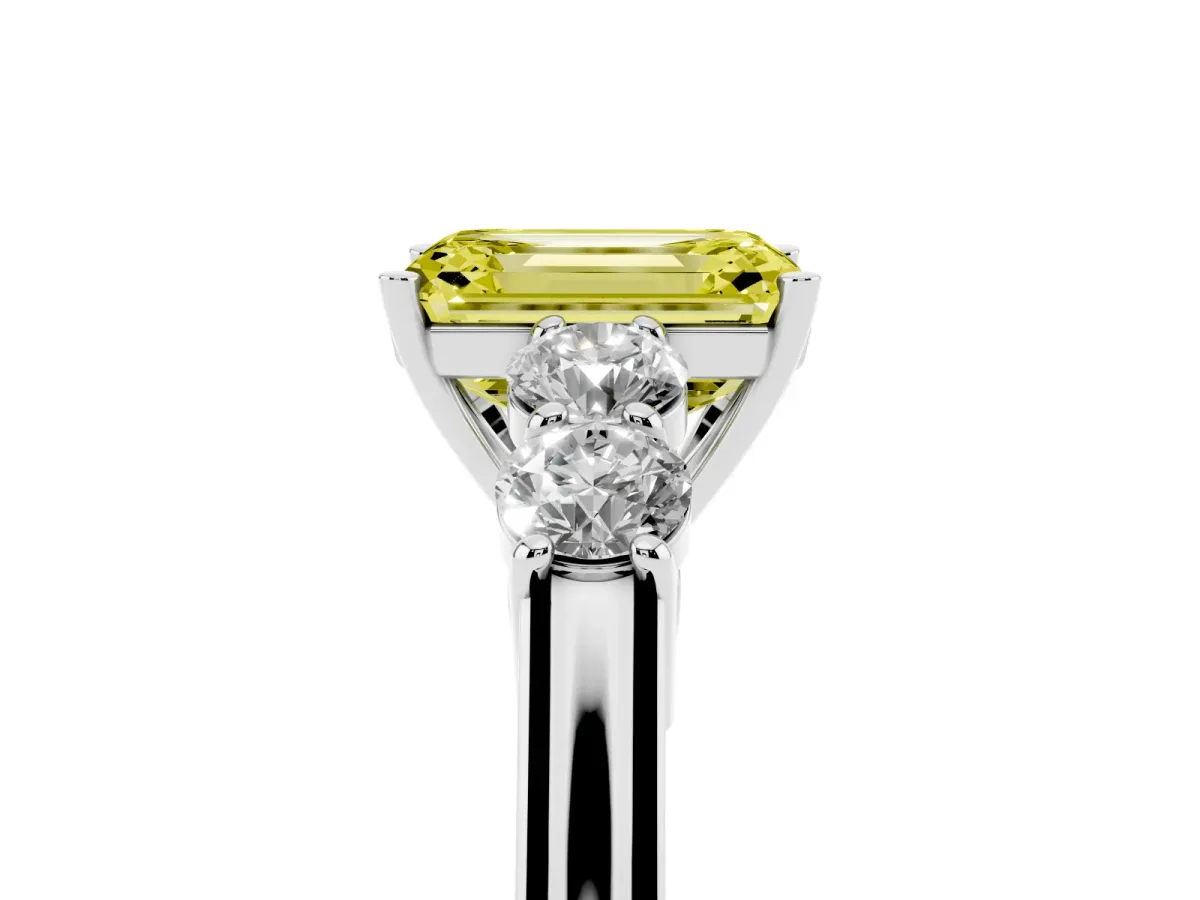 Fancy Yellow Emerald Cut Cut Diamond Five-Stone Prong Set White Gold Ring Silver
