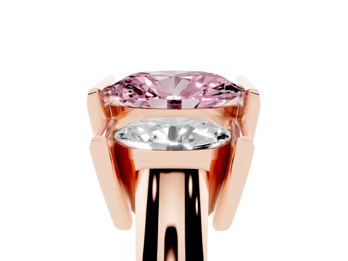 Fancy Pink Three Stone Oval Cut Cut Channel Set Diamond Ring Rose gold