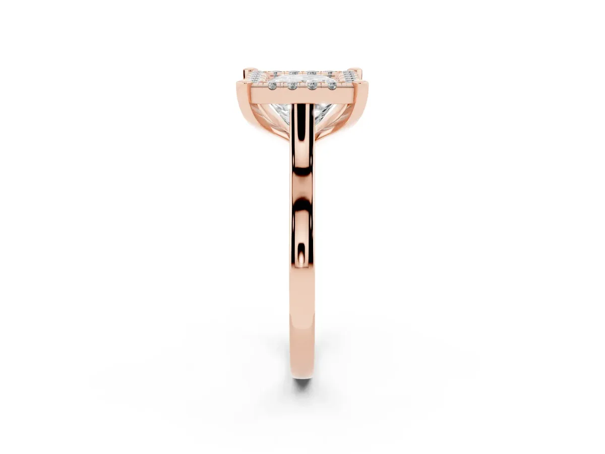 Princess Cut Diamond Cluster Halo Solitaire with Four-Prong Setting Rose gold