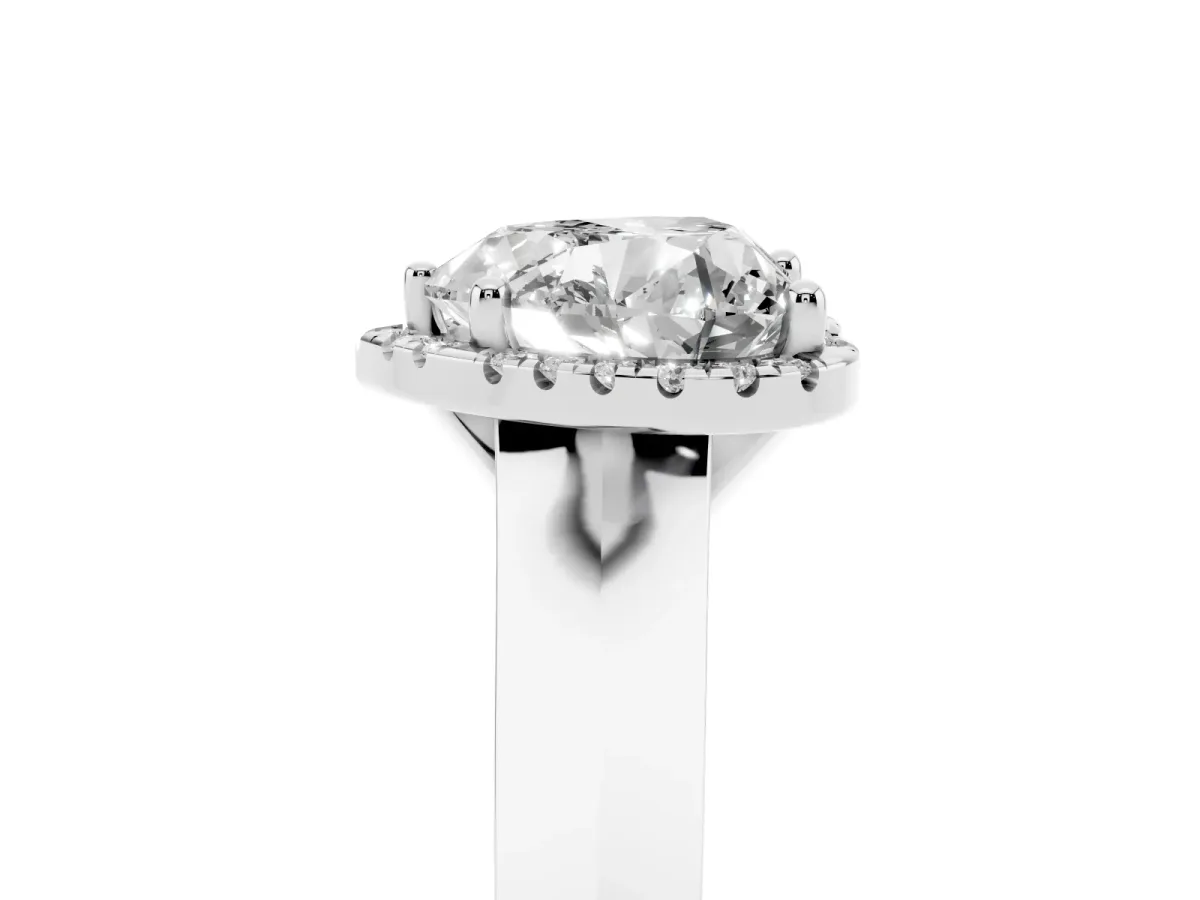 Heart Cut Halo Diamond Ring with Cathedral Band and Four-Prong Setting White gold