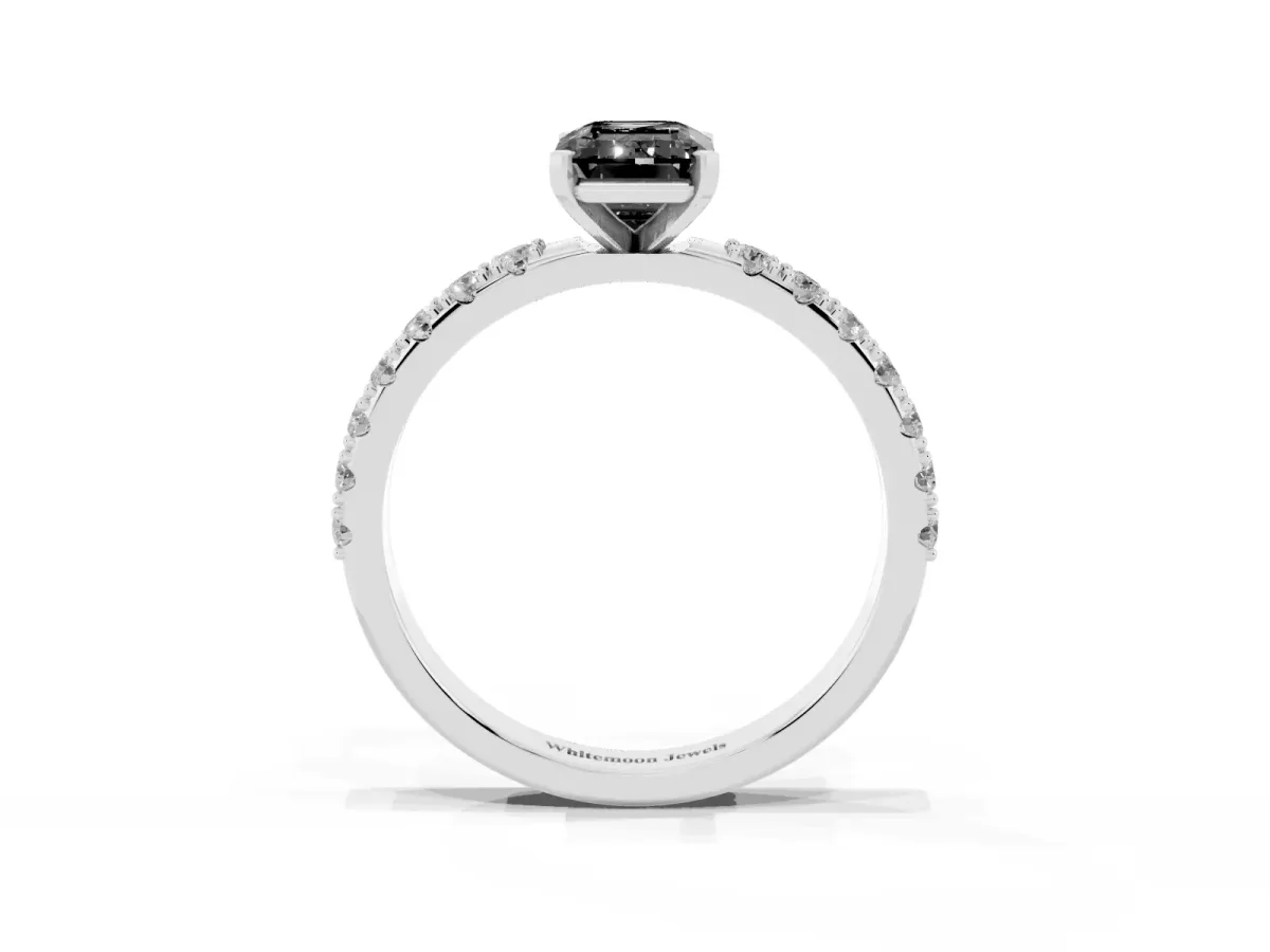 Fancy Black Emerald Cut Diamond Solitaire Pavé Band with Four-Prong Setting Platinum