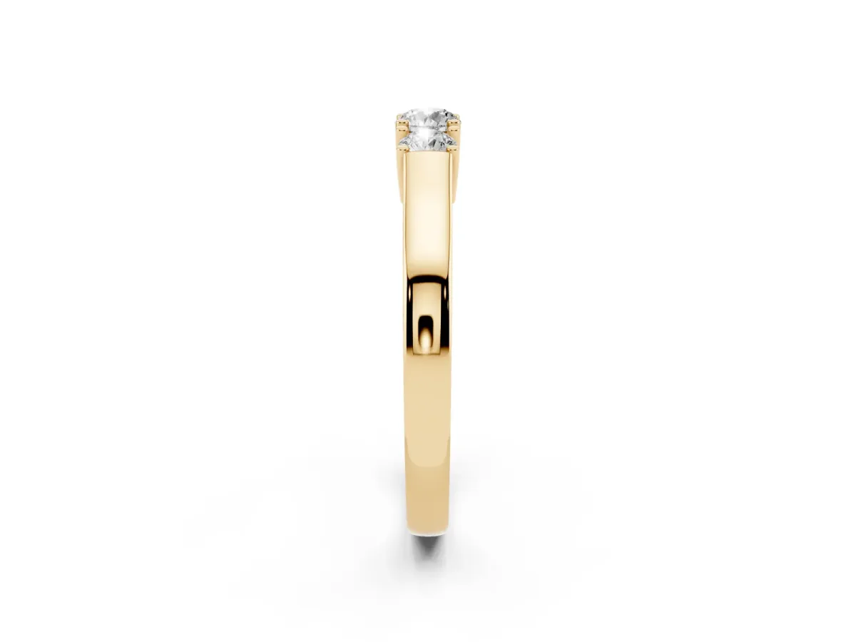 Three-Stone Round Cut Diamond Channel Set Band with Prong Setting Yellow gold