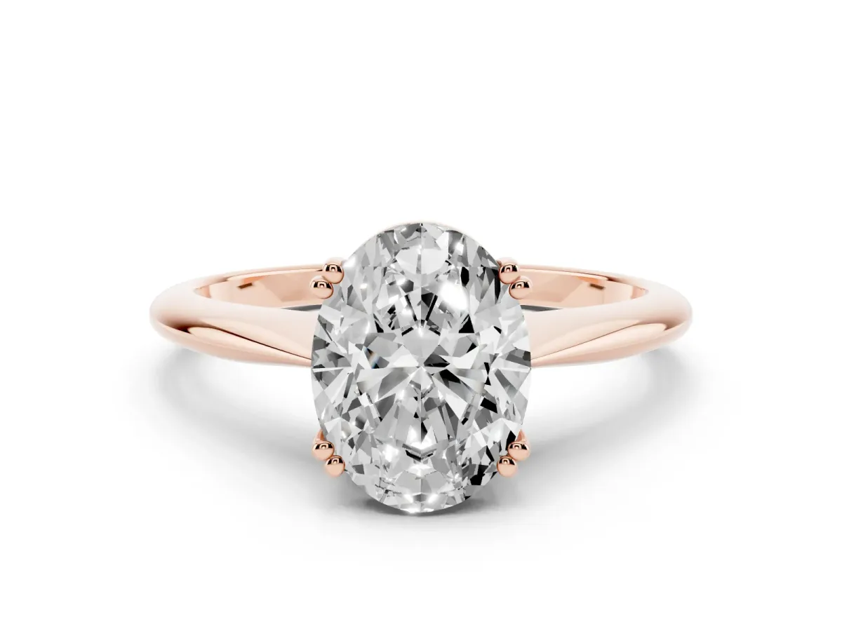 Oval Cut Solitaire Diamond Ring with Six-Prong Setting and Classic Band Rose gold
