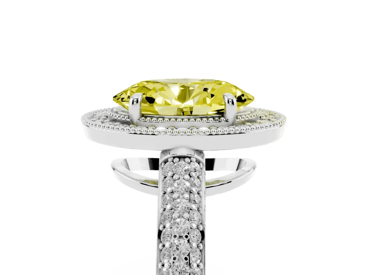 Fancy Yellow Oval Cut Cut Halo Diamond Pave Band with Four-Prong Setting Silver