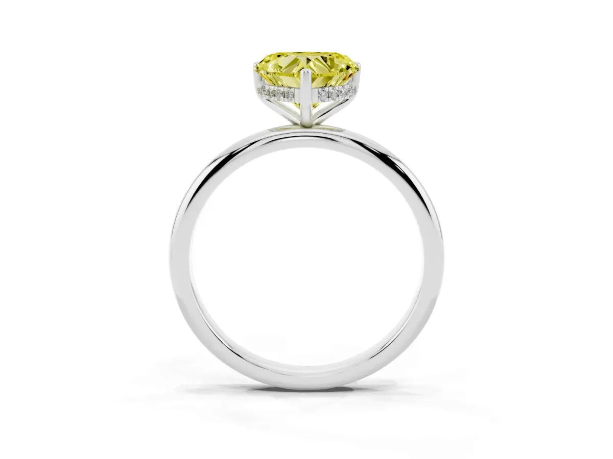 Fancy Yellow Heart Cut Cut Solitaire Engagement Ring with Four-Prong Setting and Classic Band Silver