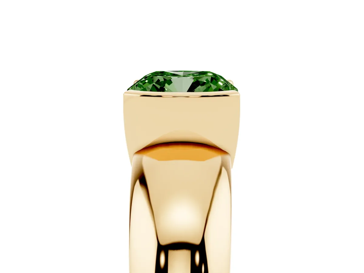 Fancy Green Cushion Cut Solitaire Tension Set Diamond Ring with Wide Band Yellow gold