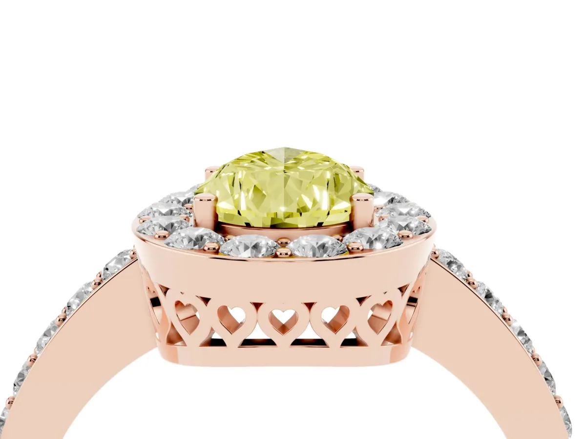 Fancy Yellow Pear Cut Halo Diamond Pavé Band Ring with Prong Setting Rose gold