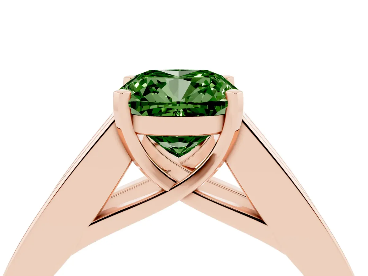 Fancy Green Cushion Cut Cut Channel Set Solitaire Ring with Four-Prong Setting Rose gold