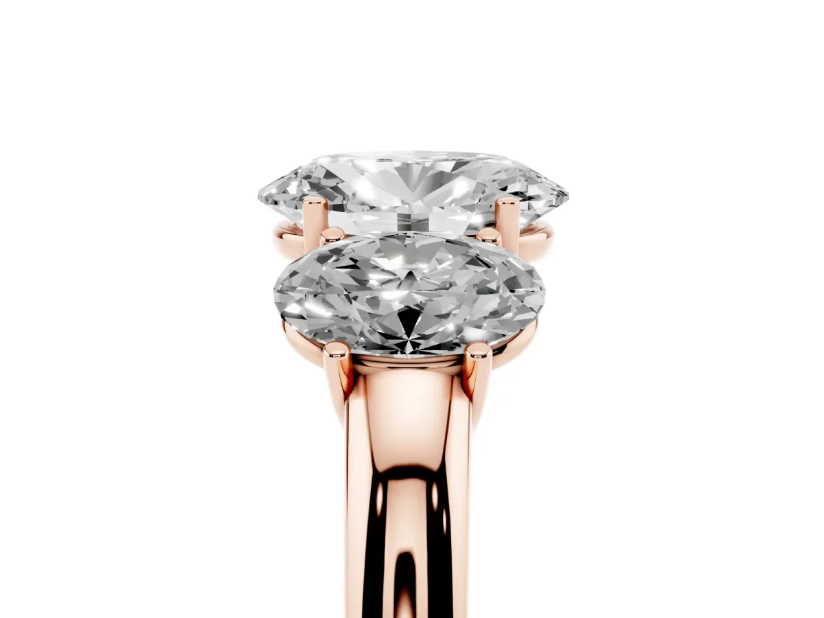 Oval Cut Diamond Three-Stone Ring with Four-Prong Setting and Classic Band Rose gold