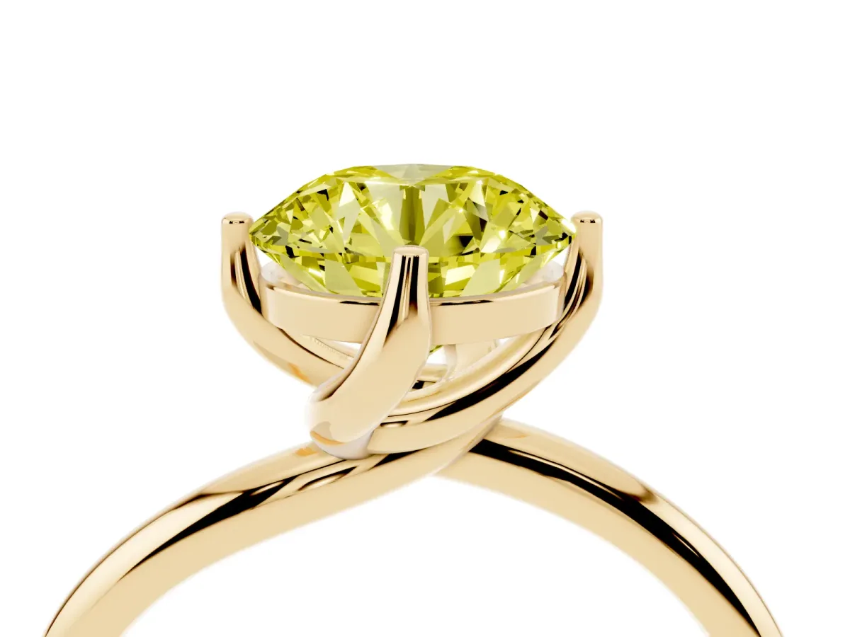 Fancy Yellow Round Cut Diamond Solitaire Engagement Ring with Four-Prong Setting and Classic Band Yellow gold