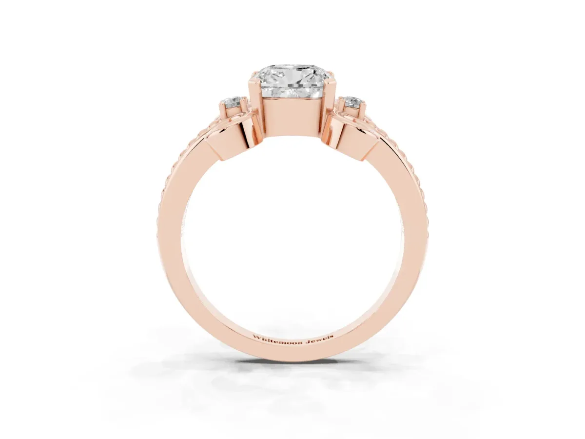 Cushion Cut Solitaire Twisted Band Scroll Prong Ring Rose gold
