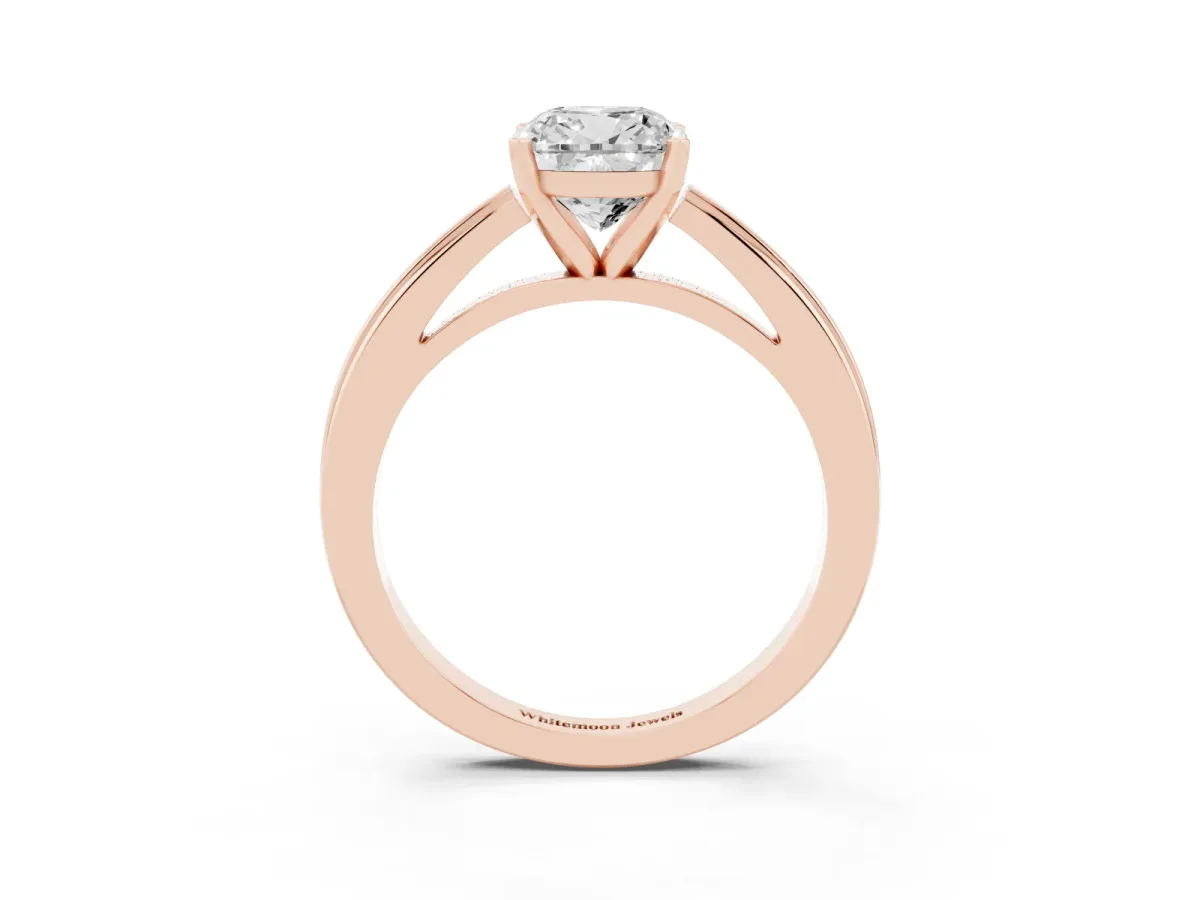 Cushion Cut Solitaire Diamond Ring with Four-Prong Setting and Classic Band Rose gold