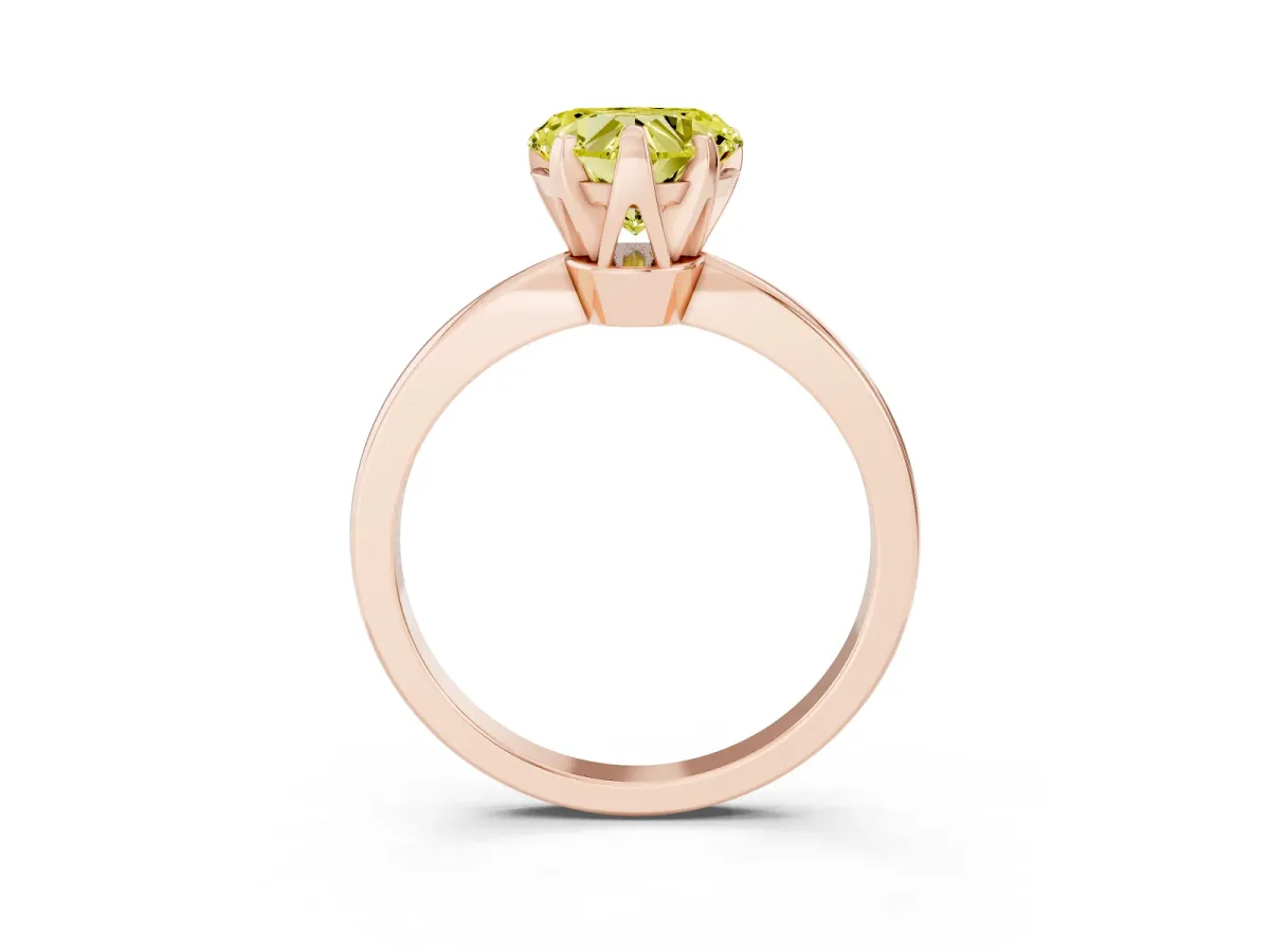 Fancy Yellow Heart Cut Solitaire Engagement Ring with Six-Prong Setting and Tapered Band Rose gold