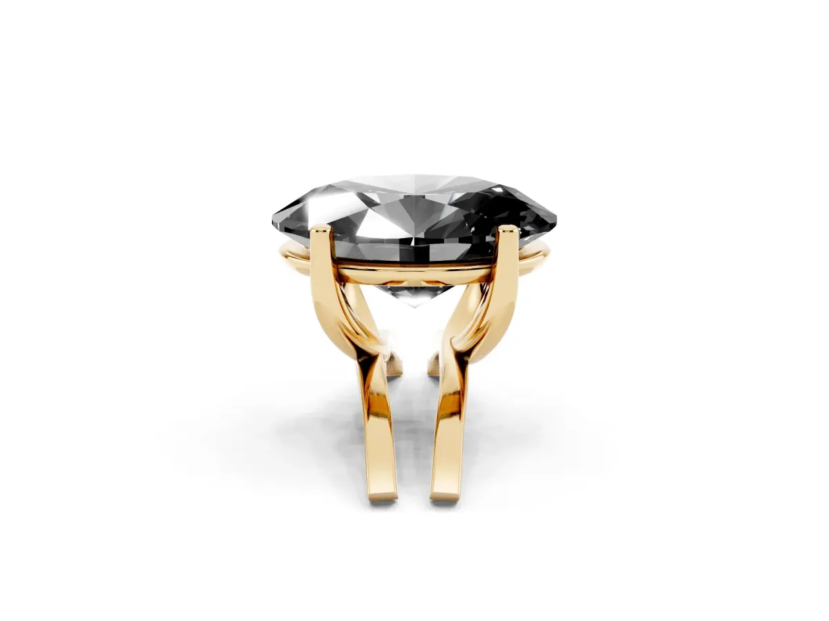 Fancy Black Oval Cut Cut Diamond Solitaire Engagement Ring with Tapered Plain Band and Four-Prong Setting Yellow gold