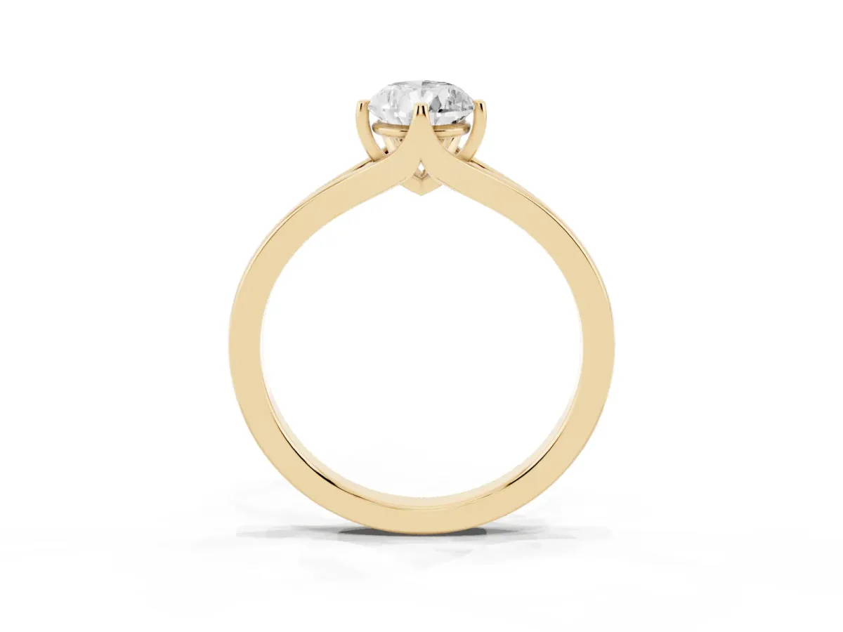 Pear Cut Solitaire Diamond Ring with Six-Prong Setting and Tapered Band Yellow gold