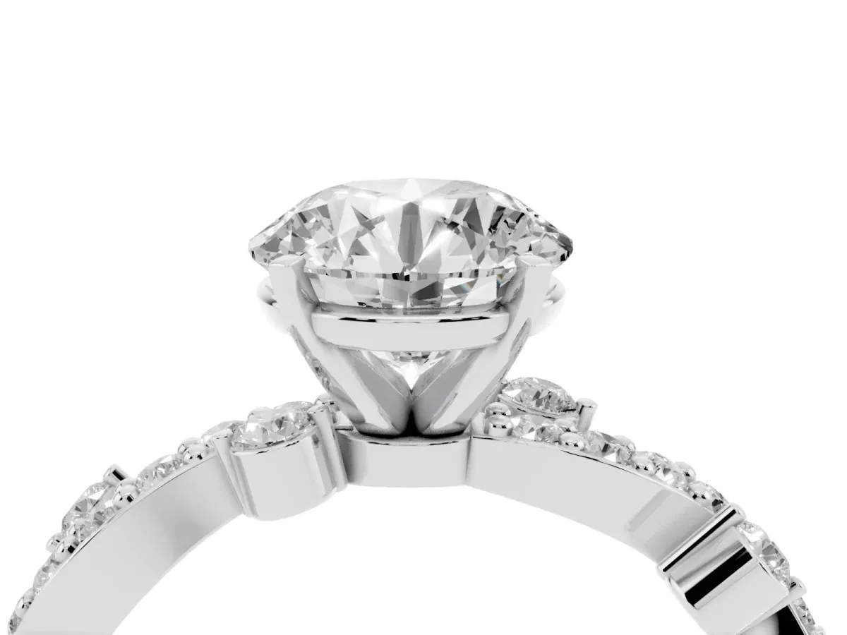 Round Cut Cut Solitaire Diamond Twisted Band with Pave Setting Silver