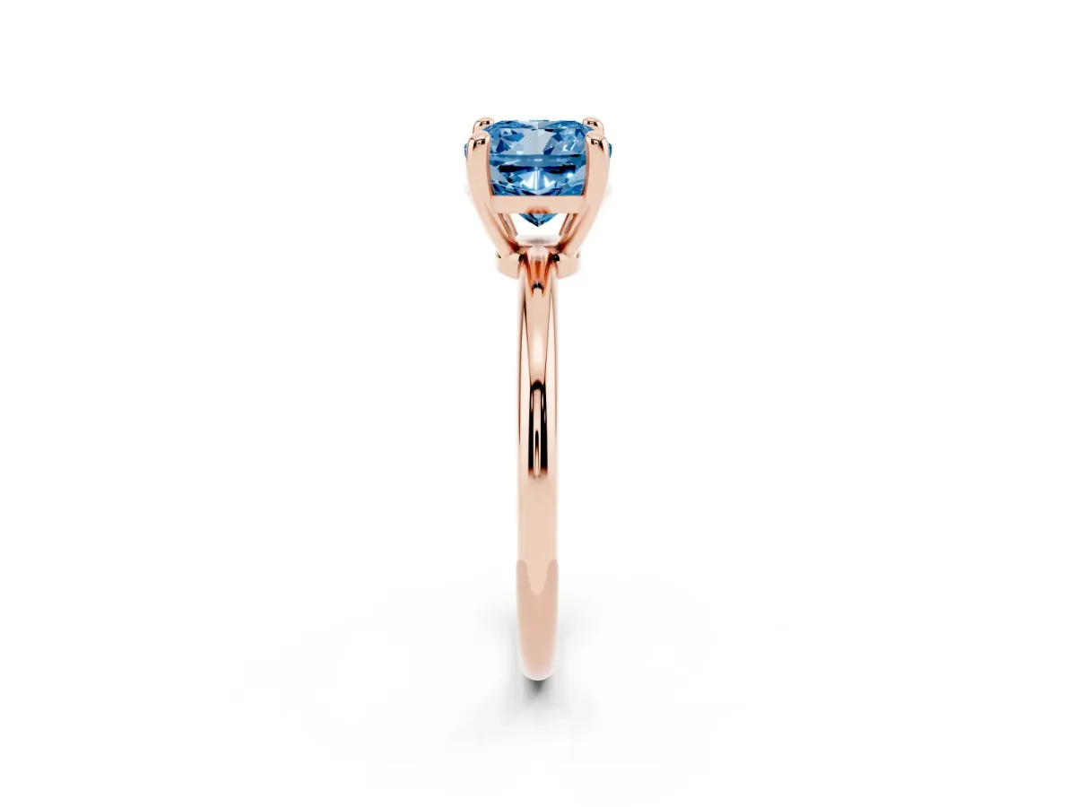 Fancy Blue Cushion Cut Solitaire Diamond Ring with 4-Prong Setting on a Classic Band Rose gold