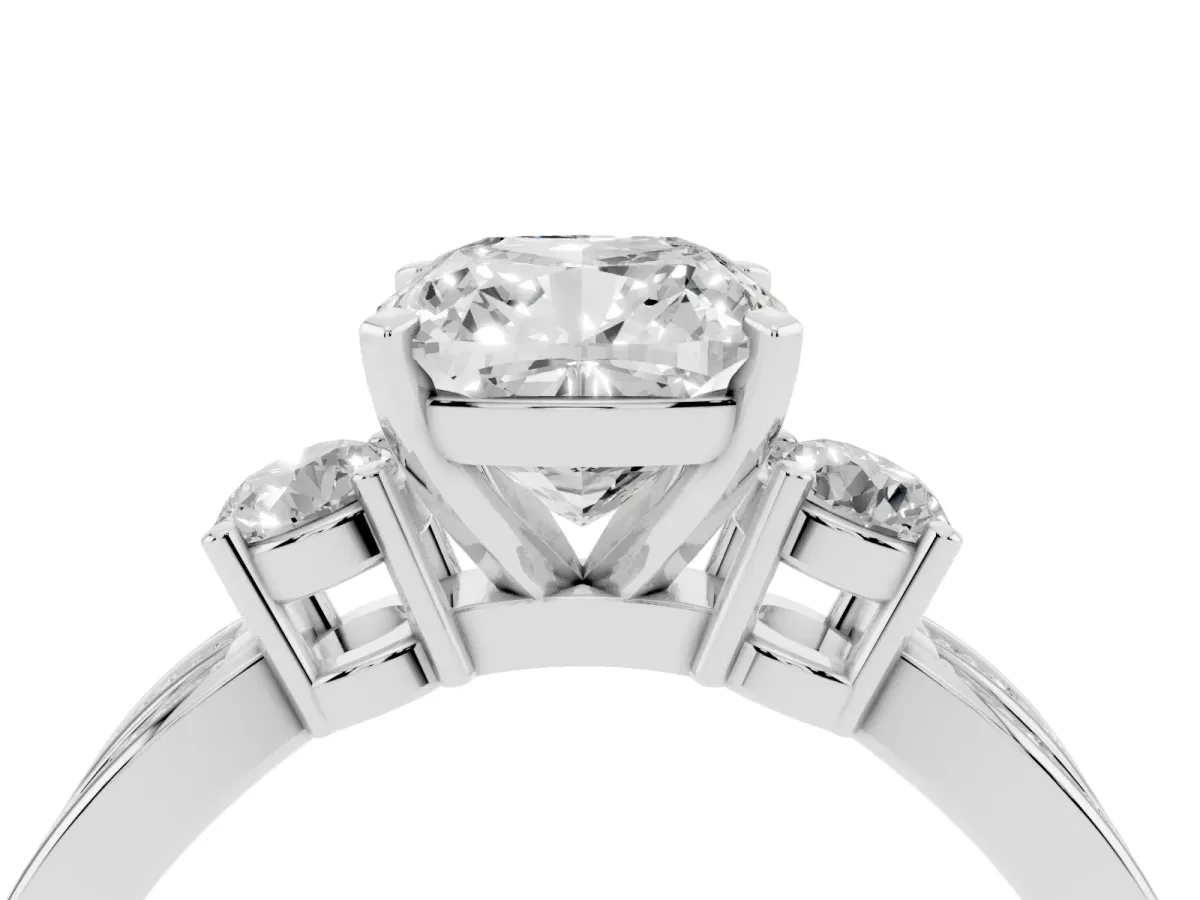 Three-Stone Cushion Cut Cut Diamond Twist Band with Prong Setting Platinum