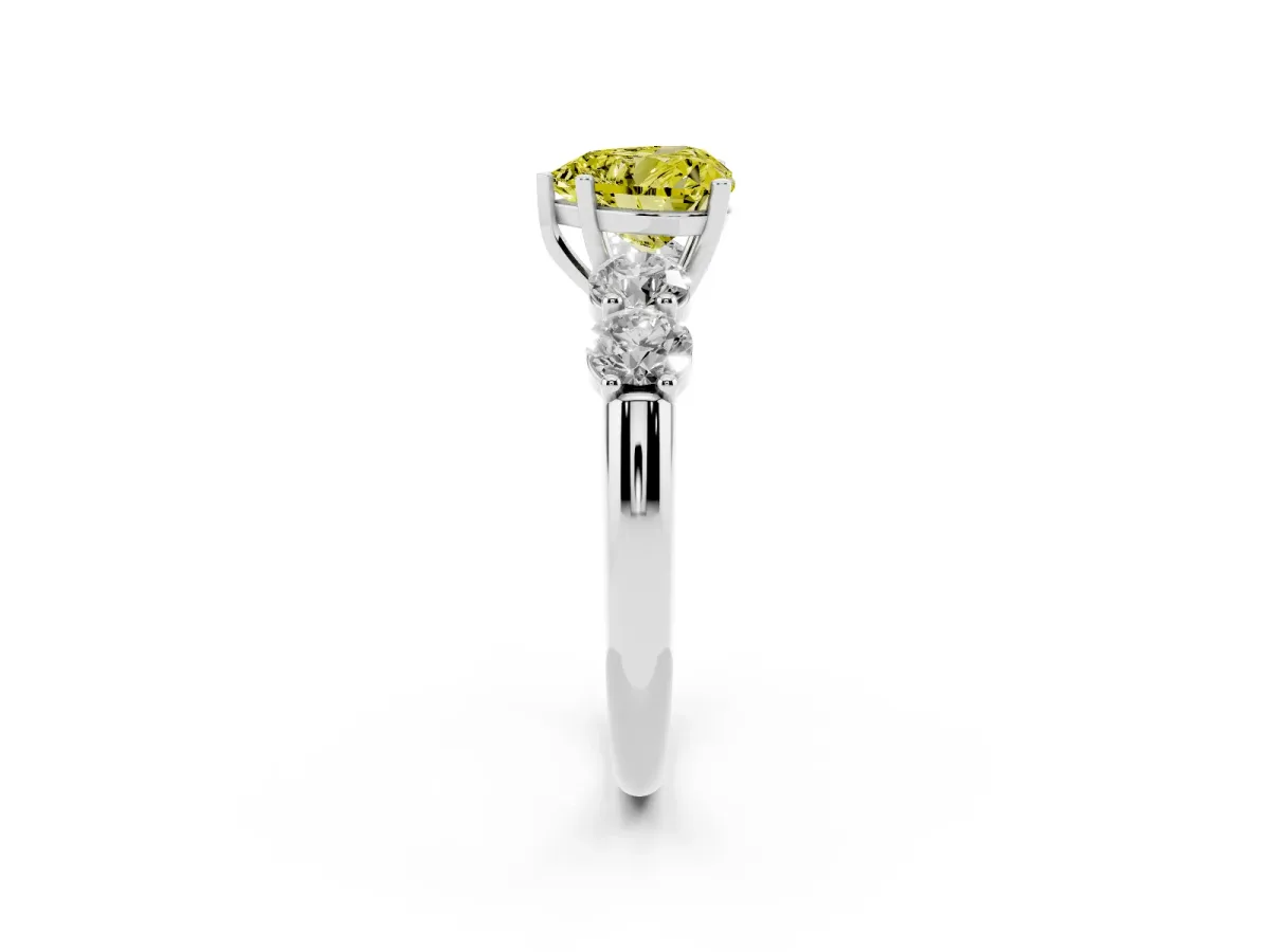 Fancy Yellow Heart Cut Cut Five-Stone Prong Set Diamond Ring with Classic Band Silver