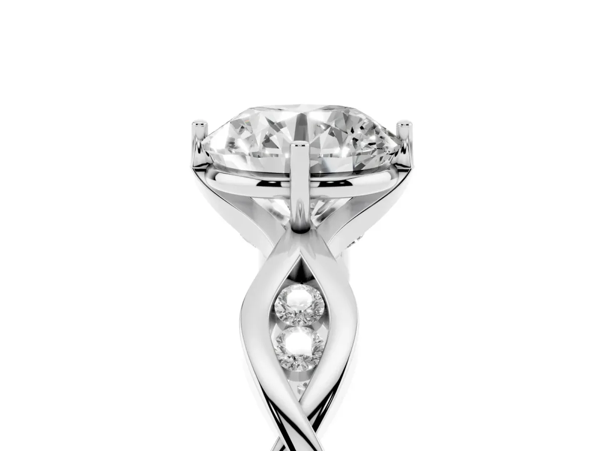 Round Cut Solitaire Twist Band with Leaf Prong Setting Silver