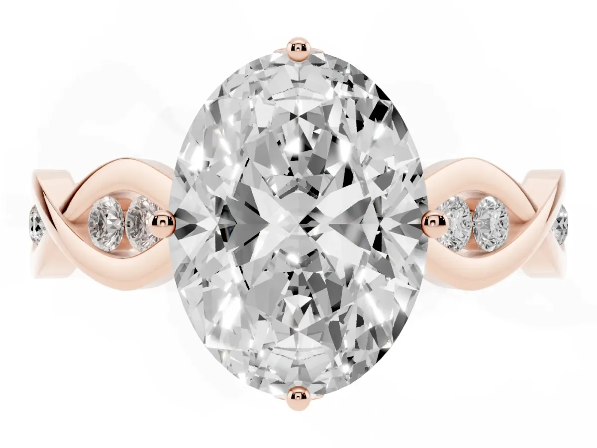 Oval Cut Solitaire Twist Band with Leaf Prong Setting Rose gold