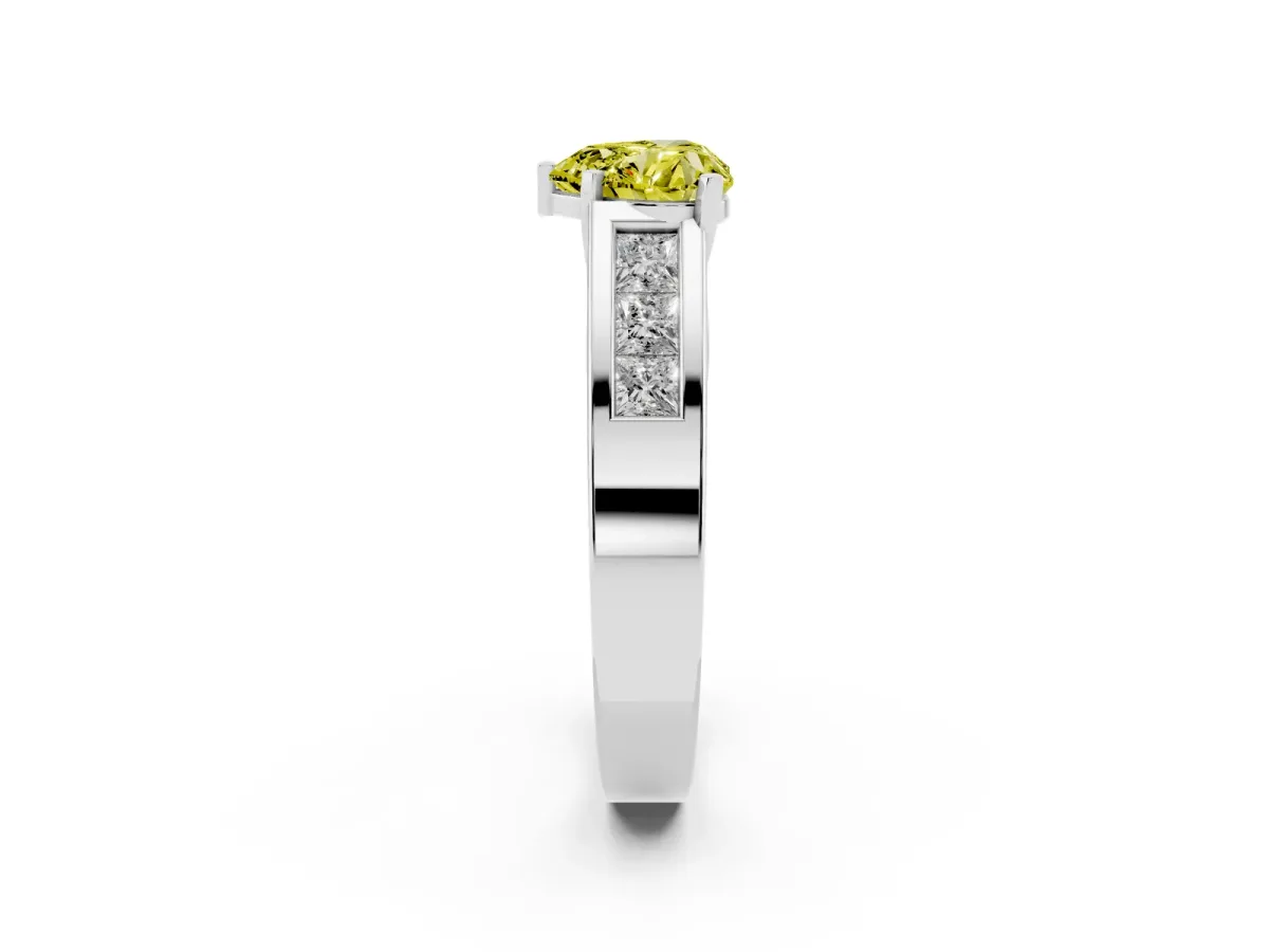 Fancy Yellow Heart Cut Cut Channel Set Solitaire Ring with Four-Prong Setting Platinum