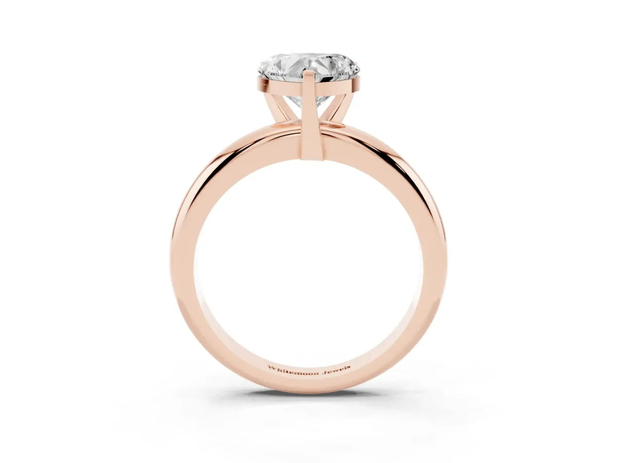 Heart Cut Diamond Solitaire Engagement Ring with Round Band and Four-Prong Setting Rose gold