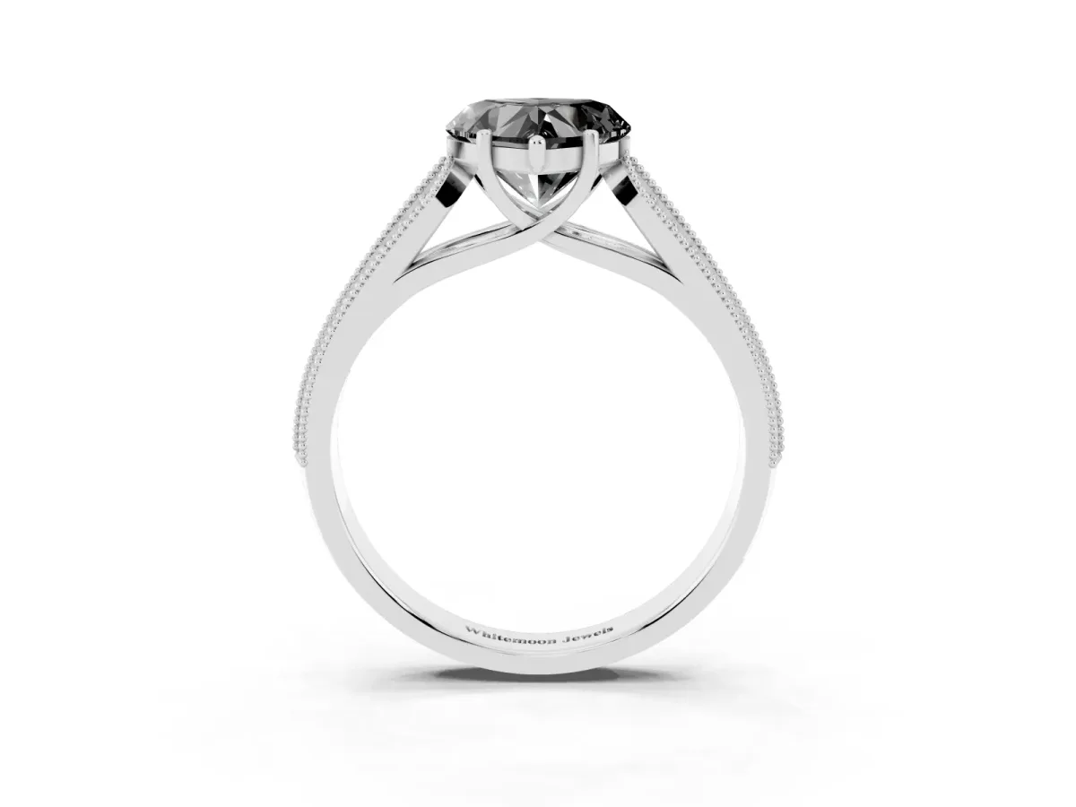 Fancy Black Heart Cut Cut Pave Split Shank Engagement Ring with Four-Prong Setting White gold