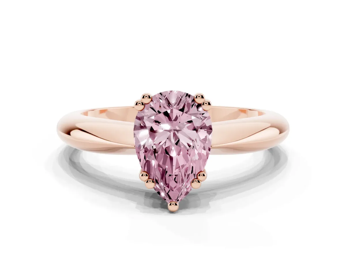 Fancy Pink Pear Cut Cut Solitaire Engagement Ring with Tapered Band and Four-Prong Setting Rose gold