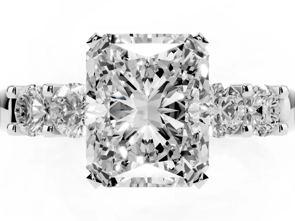 Radiant Cut Brilliant Cut Diamond Five-Stone Prong Set Engagement Ring with Channel Band White gold