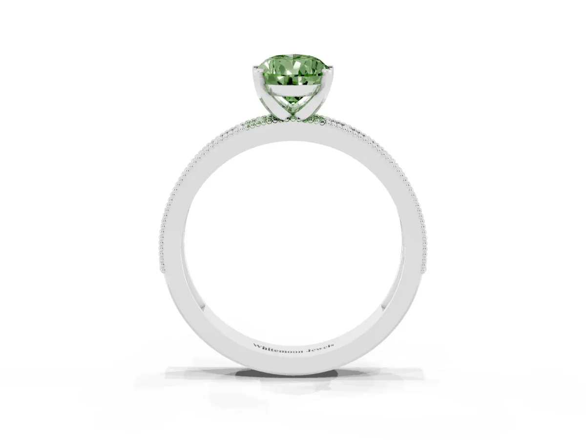 Fancy Green Pear Cut Diamond Milgrain Pavé Engagement Ring with Four-Prong Setting Silver