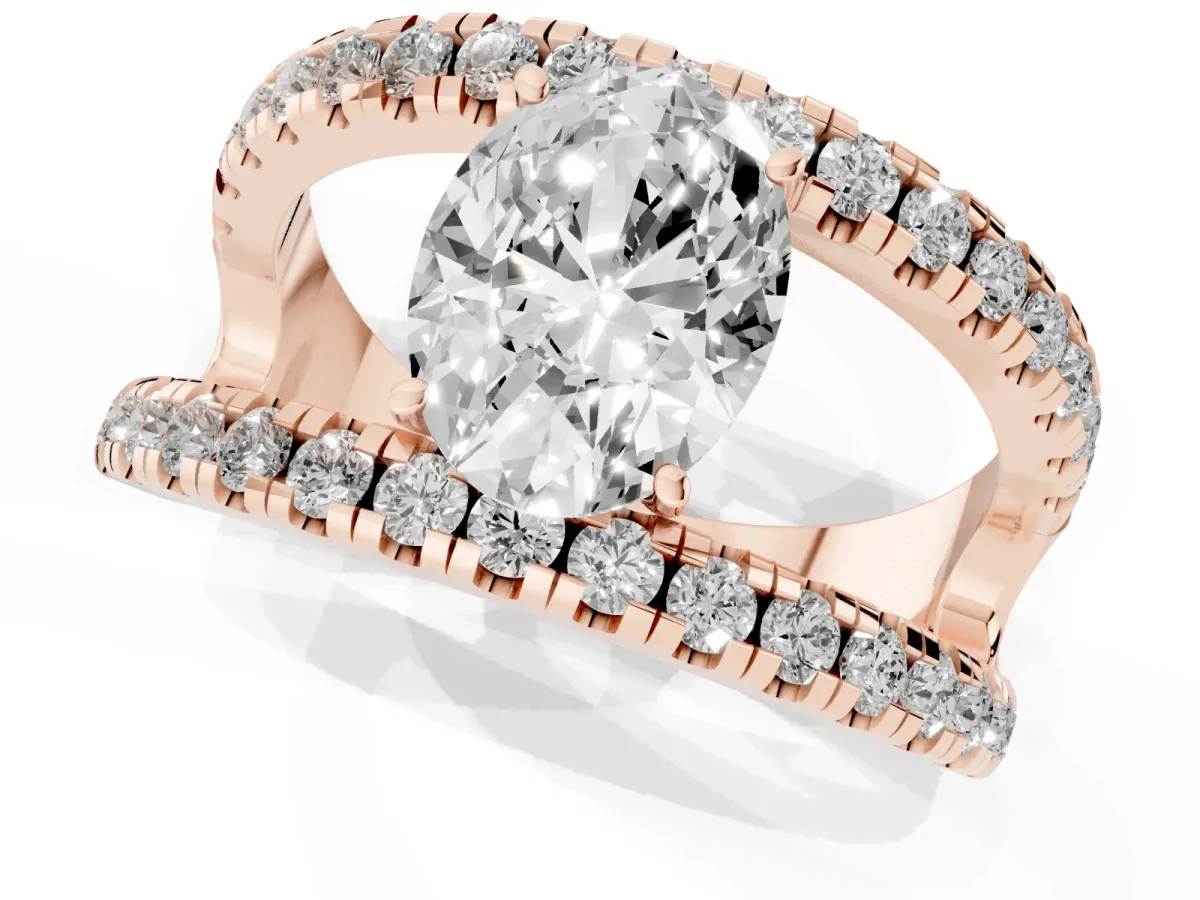 Oval Cut Solitaire Split Shank Pave Diamond Ring Rose gold