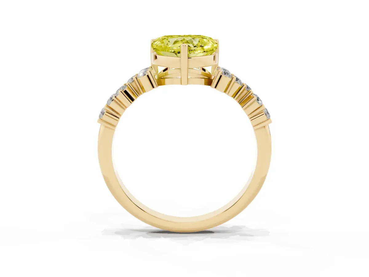 Fancy Yellow Heart Cut Diamond Scattered Round Accent Ring with Prong Setting Yellow gold