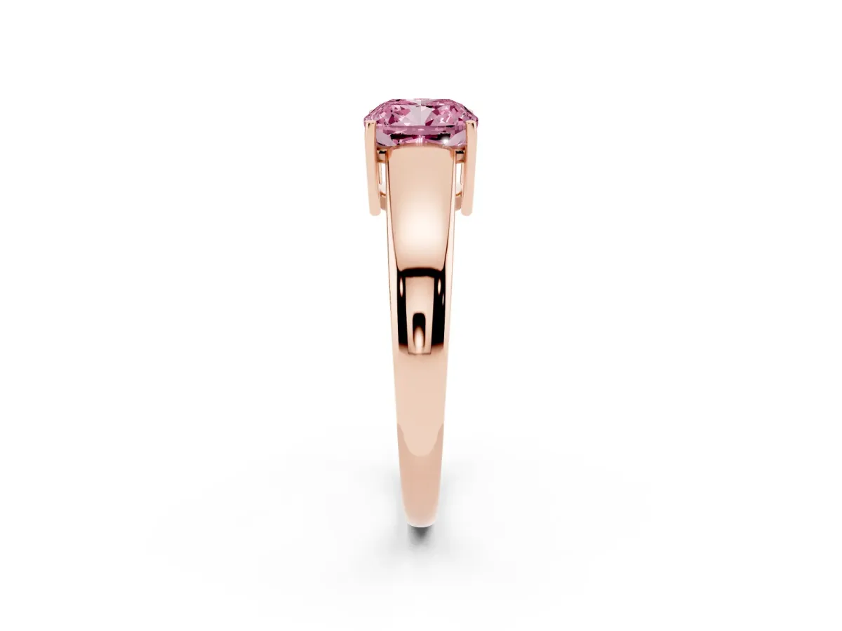 Fancy Pink Cushion Cut Solitaire Diamond Ring with Tapered Band and Four-Prong Setting Rose gold
