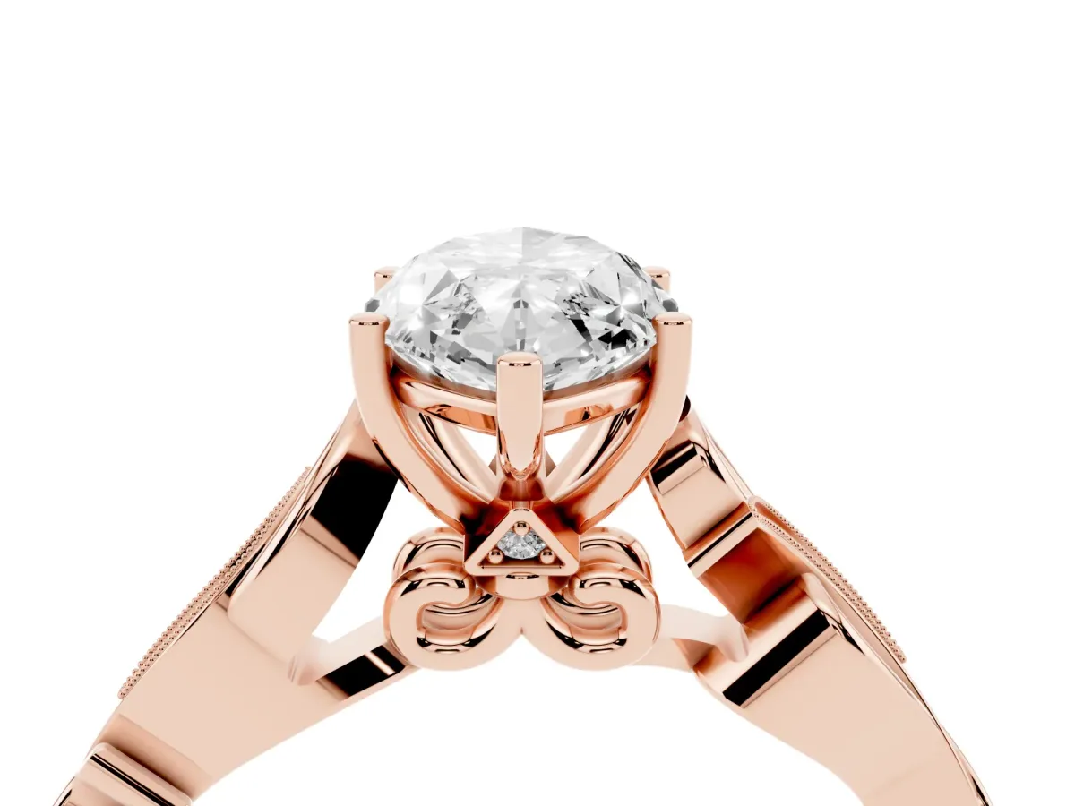 Marquise Cut Solitaire Vine Band with Milgrain Prong Setting Rose gold