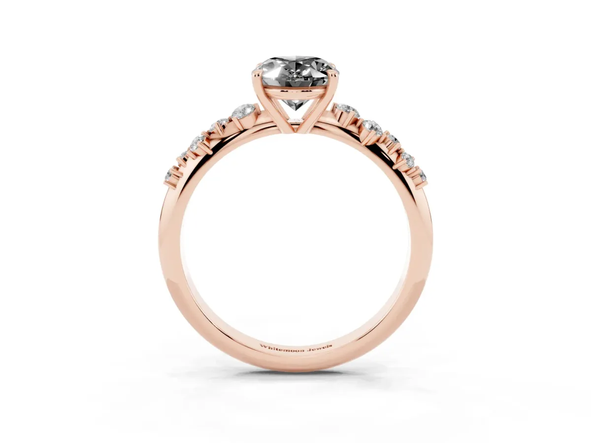 Fancy Black Oval Cut Diamond Cluster Side Stone Solitaire Ring with Prong Setting Rose gold