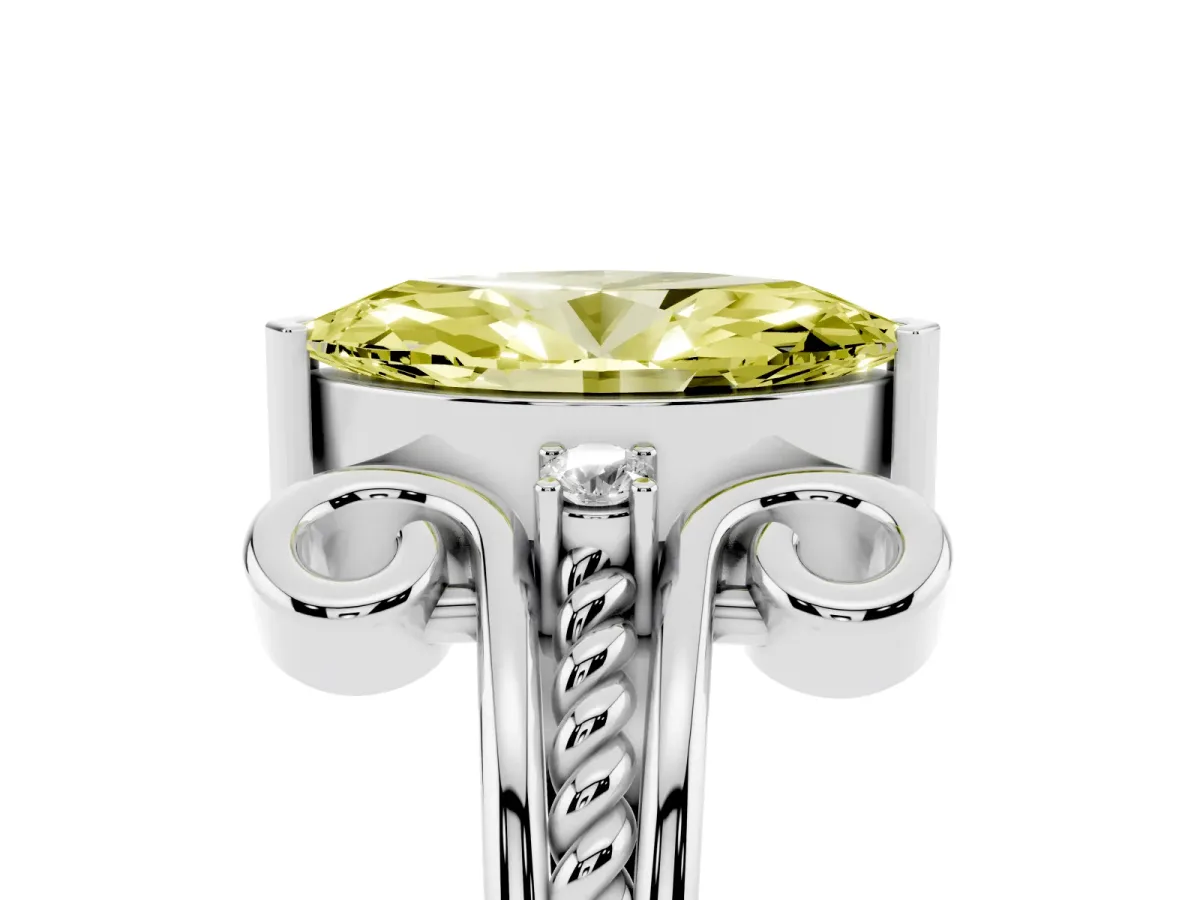 Fancy Yellow Marquise Cut Solitaire Twisted Band Scroll Prong Ring Silver