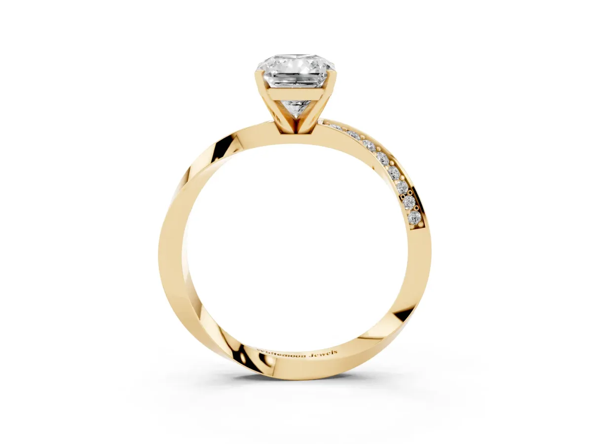 Radiant Cut Diamond Engagement Ring with Side Stone Accents and Four-Prong Setting Yellow gold