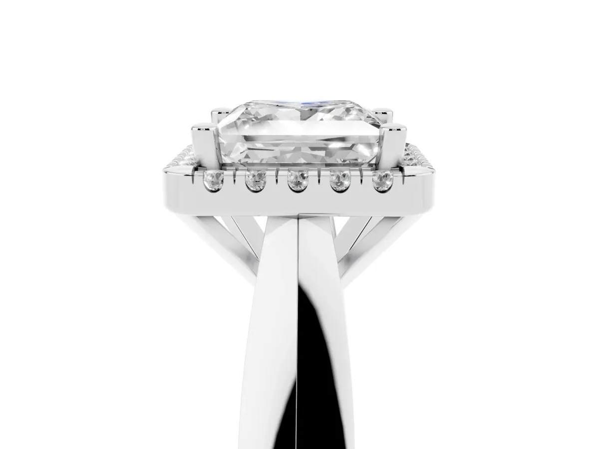 Princess Cut Cut Halo Solitaire Engagement Ring with Square Band and Four-Prong Setting Platinum