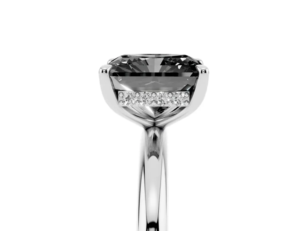 Fancy Black Radiant Cut Diamond Solitaire Ring with Thin Band and Four-Prong Setting Silver