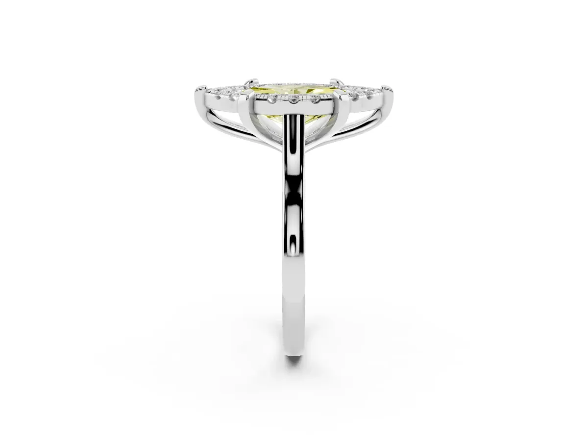 Fancy Yellow Marquise Cut Diamond Cluster Halo Solitaire with Four-Prong Setting Silver